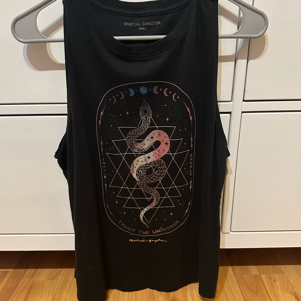 Spiritual Gangster Black Tank with Celestial Design